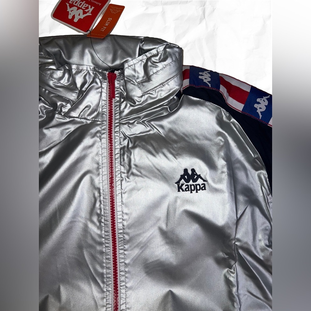 Kappa Authentic Zilcar Metallic Silver Slim Fit Windbreaker - Picture 2 of 10